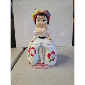 1985 VANDOR KFS BETTY BOOP CARMEN MIRANDA FLORAL 12" COOKIE JAR & LID, USED - VG